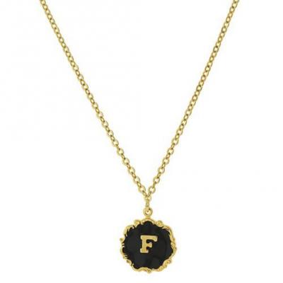 Necklace Gold-Dipped Black Enamel Initial F.JPG